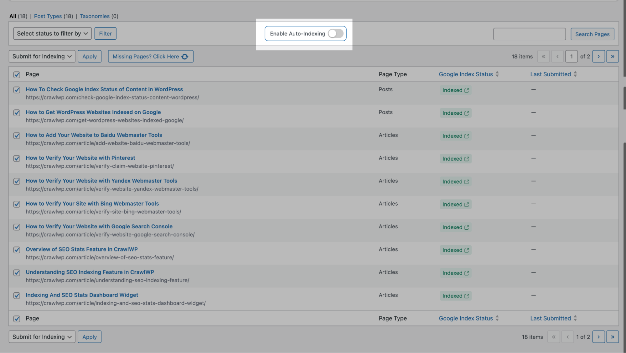Auto-indexing