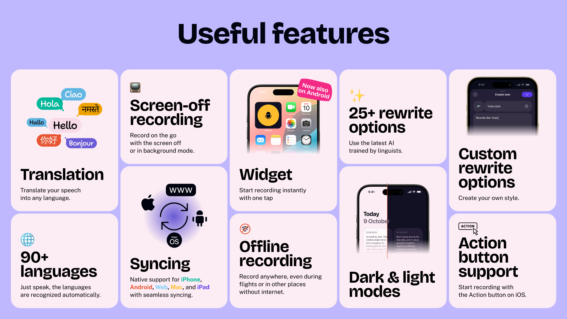 Speech-to-text app features